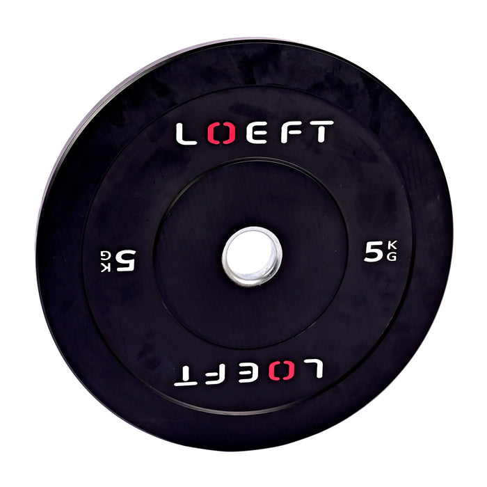 Sorte bumper plates 5kg, olympiske vægtskiver til styrketræning - LOEFT