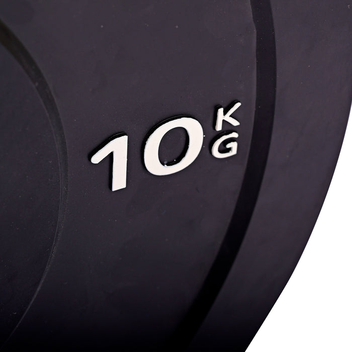 Sorte bumper plates 10kg, olympiske vægtskiver til styrketræning - LOEFT