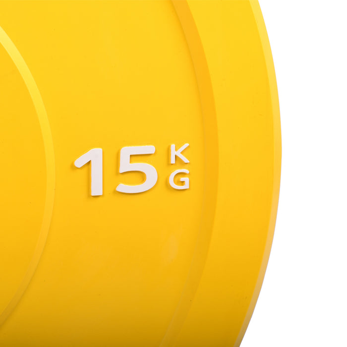 Farvede bumper plates 15kg, olympiske vægtskiver til styrketræning - LOEFT