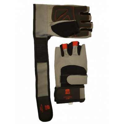 Fitness-handske med håndledsstøtte, grå/sort/rød RESTLAGER