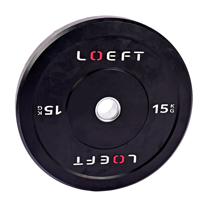 Sorte bumper plates 15kg, olympiske vægtskiver til styrketræning - LOEFT