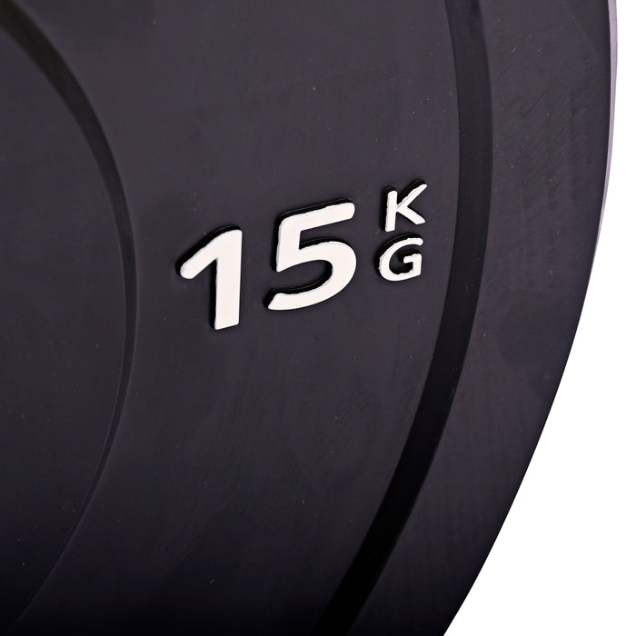 Sorte bumper plates 15kg, olympiske vægtskiver til styrketræning - LOEFT